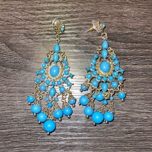 Turquoise Gold Played Drop Earrings